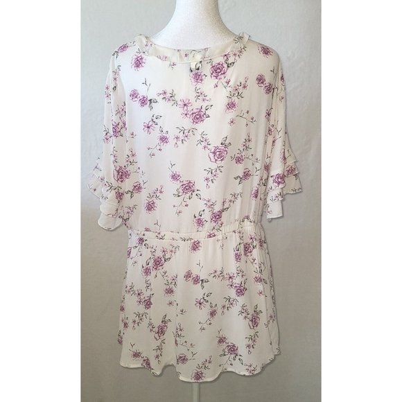 Torrid Women Blouse SZ 2 Crossover Floral Feminine Tiered Ruffle Sleeves Cinched - Picture 3 of 8